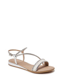 Silver Crystal Straw Strap Flat Sandals