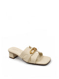 Gold Buckle Croc-Embossed Bella Heels