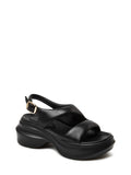 Black Leather Sporty Chunky Sandals